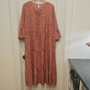 VIISHOW Womens 3/4 Sleeve Casual Bohemian Midi Dress - Red - Plus Size - 2XL